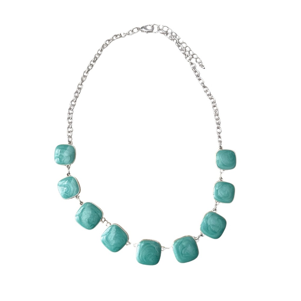 21” LOFT  Teal Stone/ Beaded Silver Necklace w 2” Extender